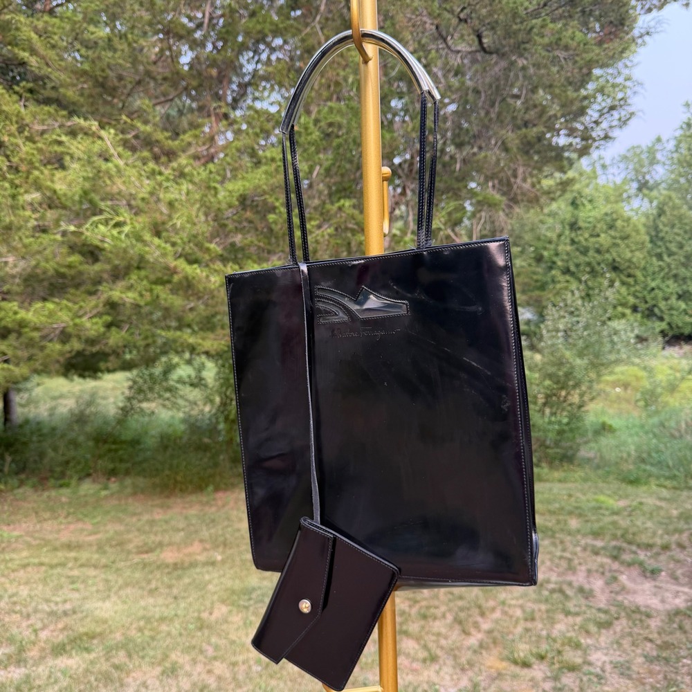 Salvatore Ferragamo Authentic Vintage 1990s Black Leather Tote Bag Minimalist